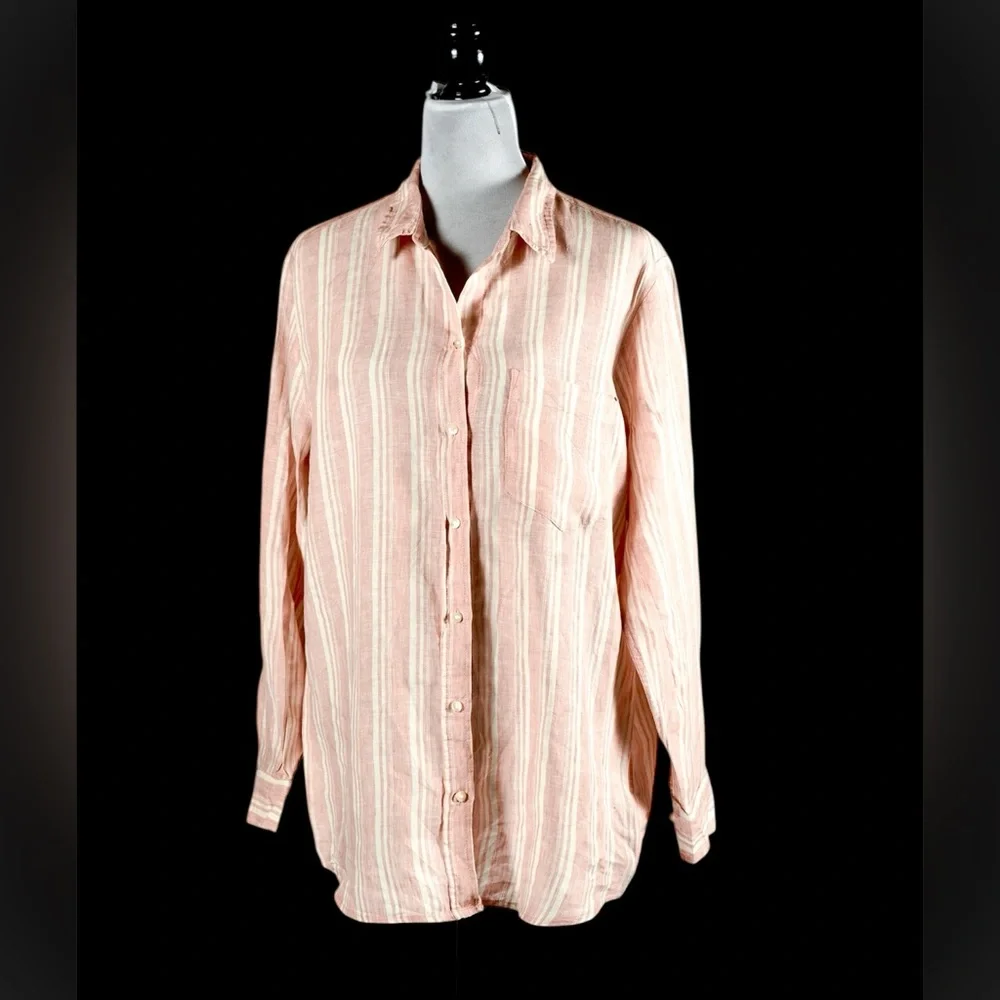 Gap Pink Stripe 100% Linen Boyfriend Shirt – Size L - Picture 4 of 13